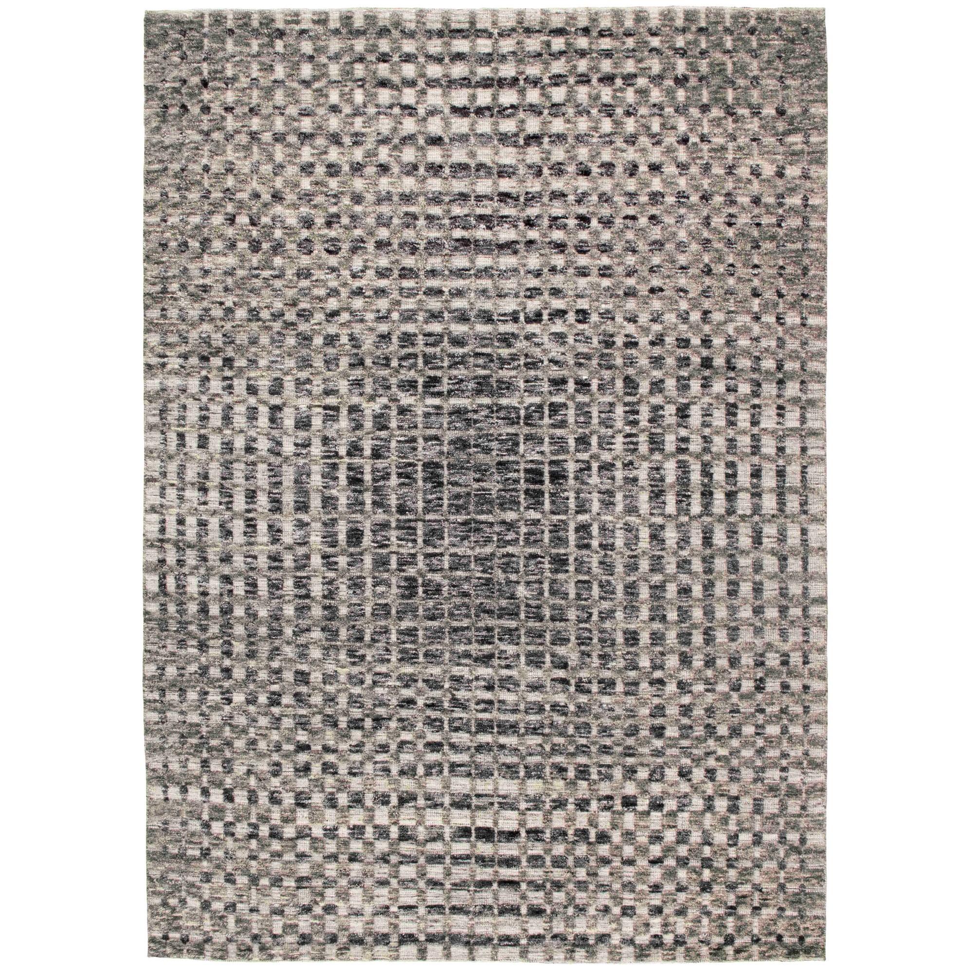 Landscape Cliff Modern Wool Textured Rug In Charcoal Grey